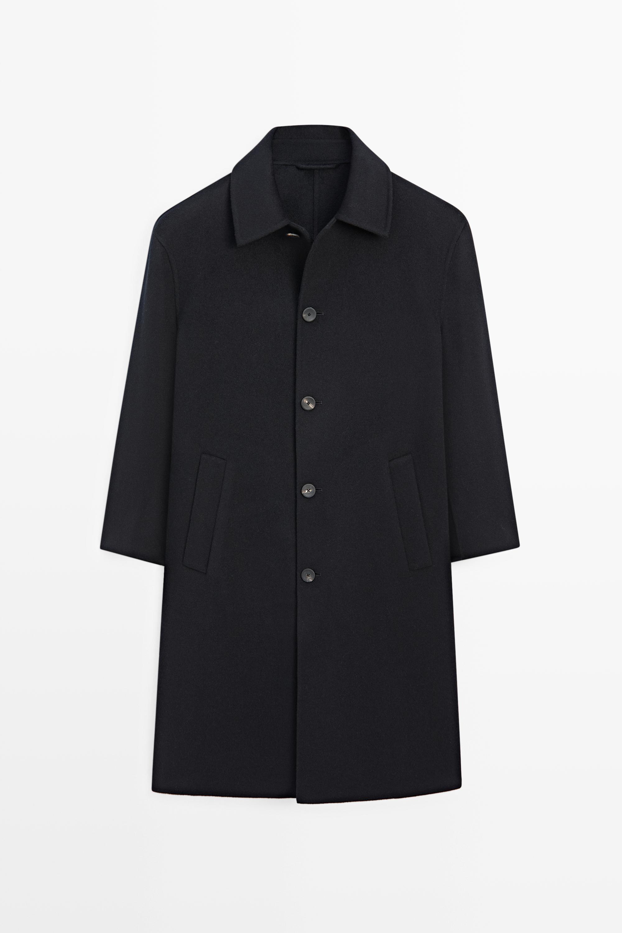 Manteau long en tissu double, laine et daim