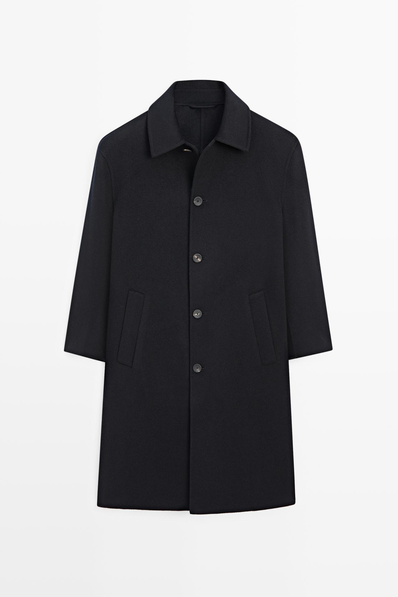 Long double-faced wool blend coat — Deep blue
