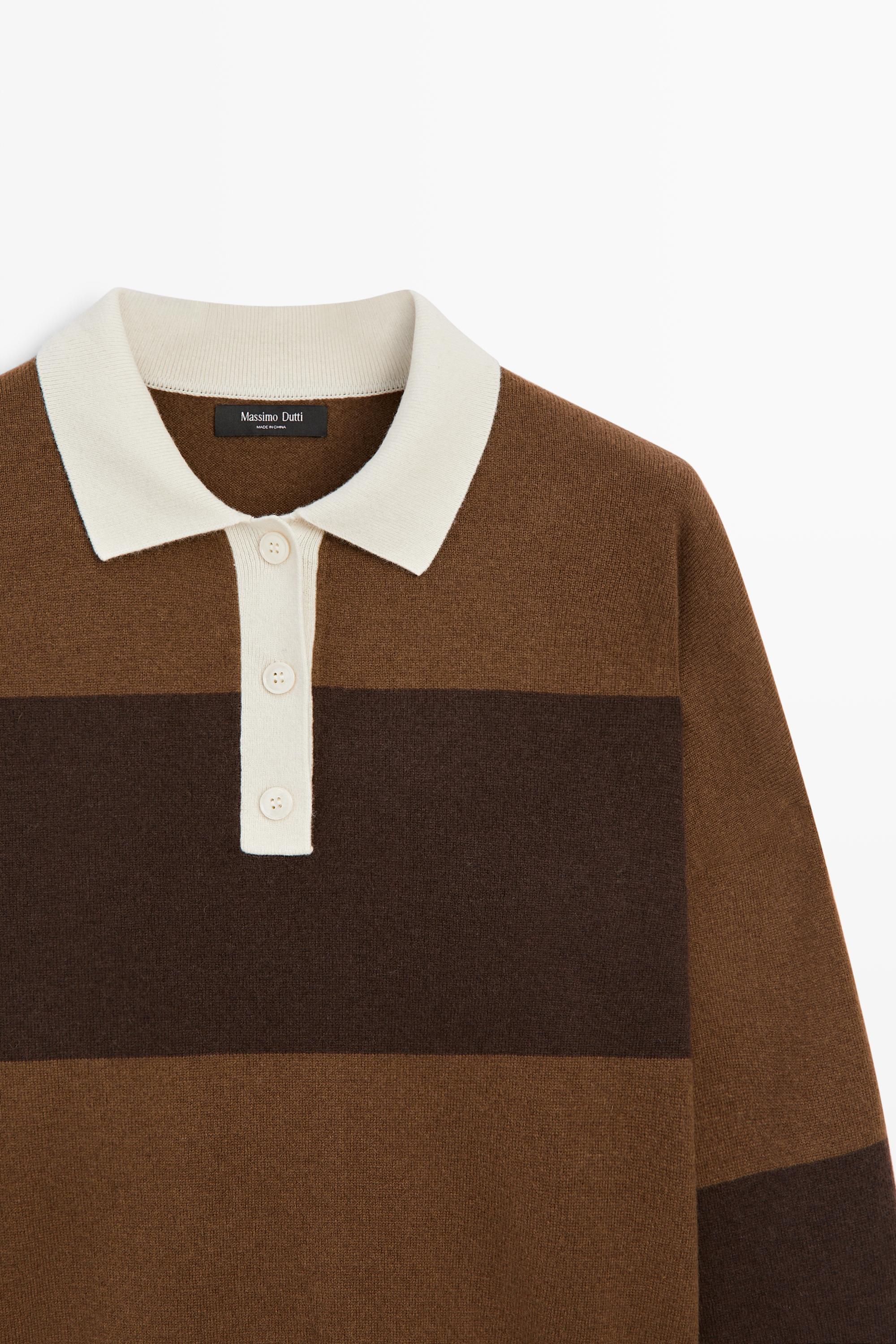 Pull en maille à col polo rayé