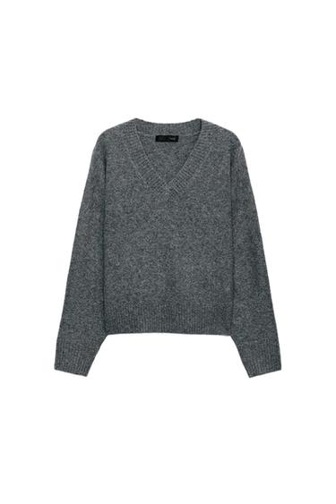 SOFT KNIT V-NECK JUMPER - Grey marl by Zara