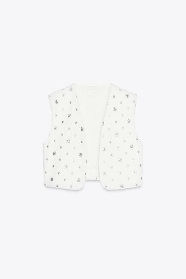 SHORT SEQUIN WAISTCOAT - White by Zara