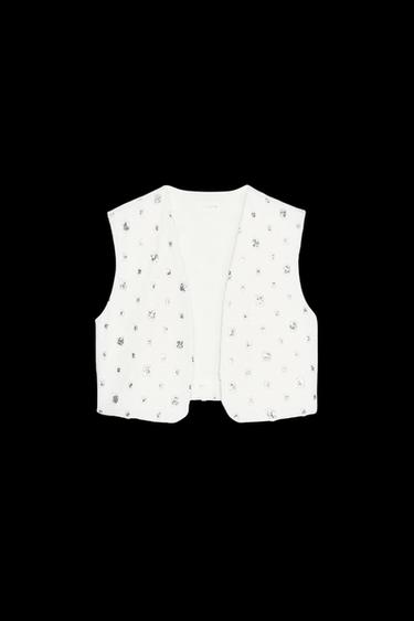 Zara SEQUIN CROP VEST - White