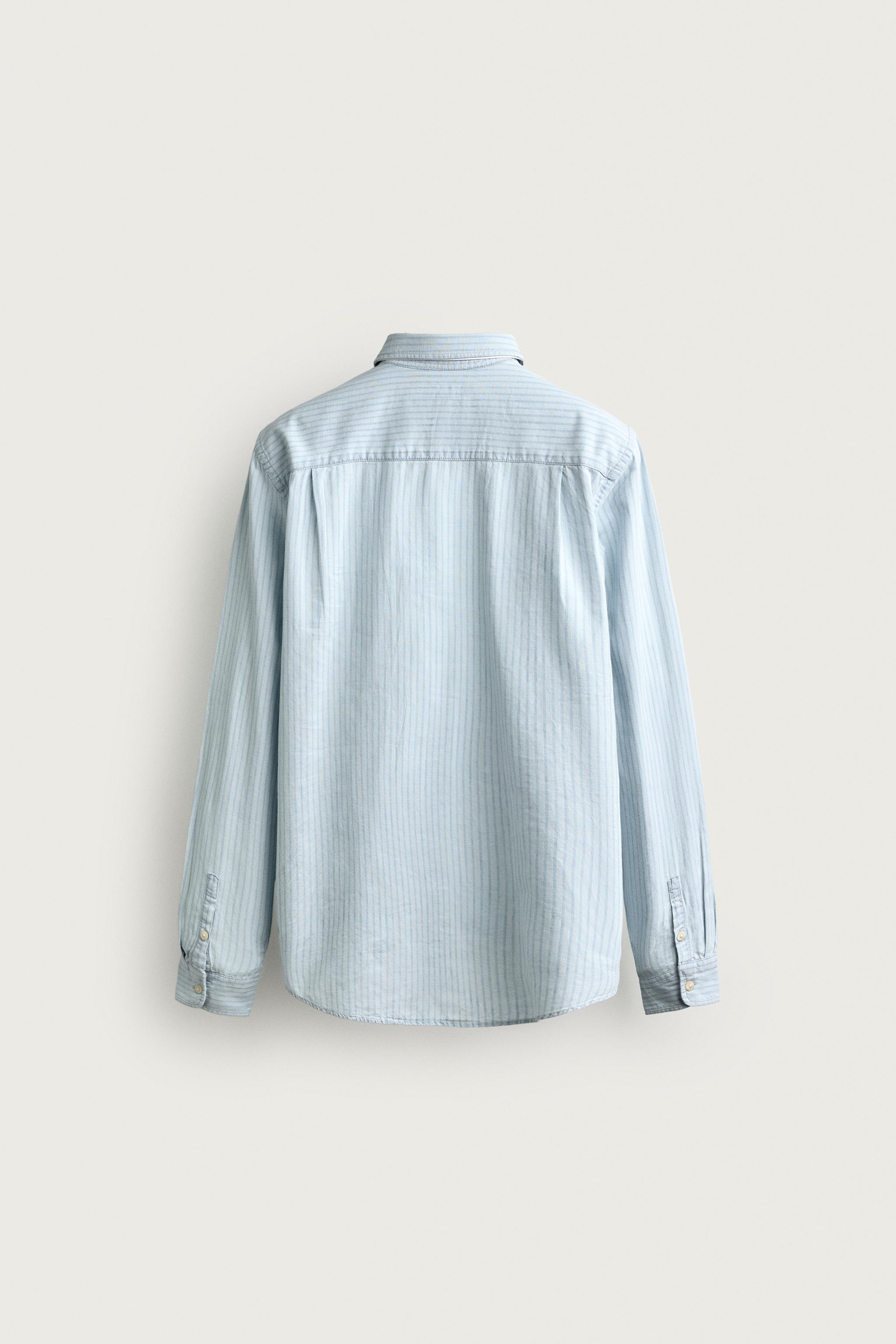Мужские рубашки Zara LIGHTWEIGHT STRIPED DENIM SHIRT — фото 9