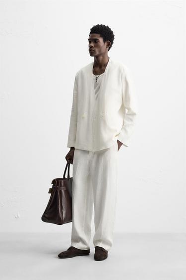 100% LINEN SUIT BLAZER - White by Zara