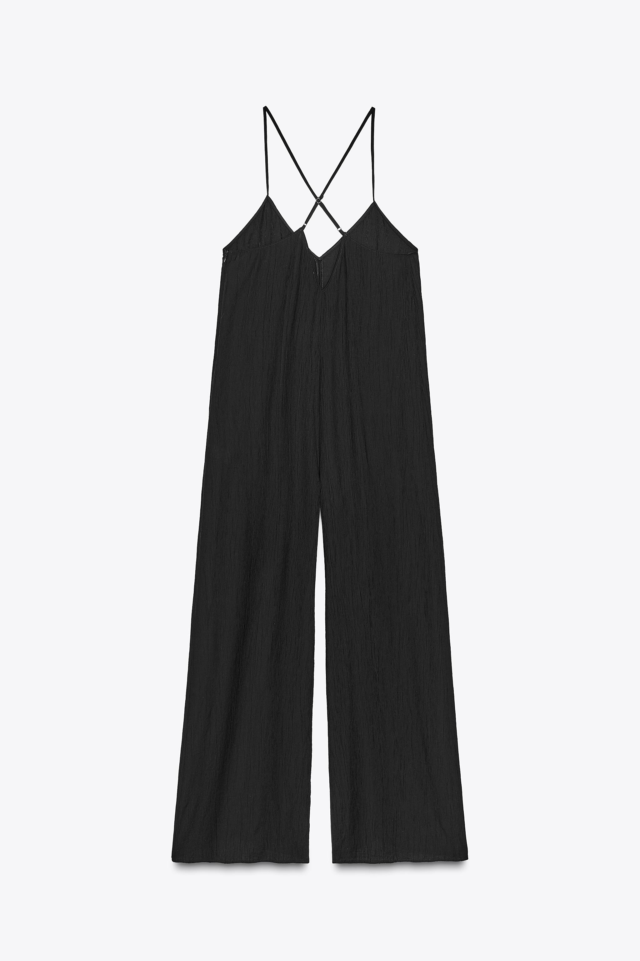 ZARA【NEW】FLOWY TEXTURED JUMPSUIT TEXTURED FLOWY LONG JUMPSUIT - Black | ZARA United States
