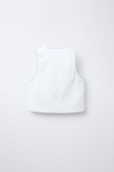 CONTRAST EMBROIDERY PADDED GILET - Ecru by Zara - Image 1