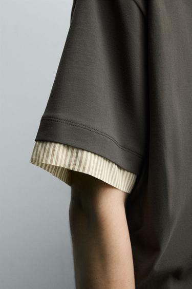 CONTRAST SLEEVE T-SHIRT - Grey green by Zara - Image 5