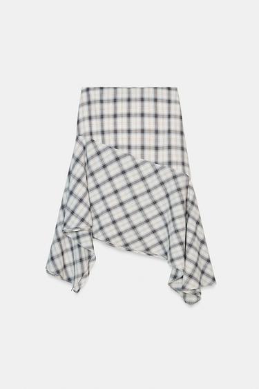 ASYMMETRIC CHECK SKIRT - Ecru / Blue by Zara - Image 2