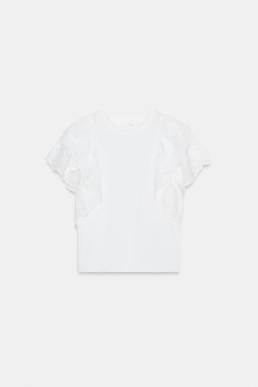 CAMISETA VOLANTES - Blanco de Zara - Imagen 0