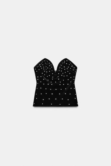 Zara SPARKLY VELVET TOP - Black - Image 0