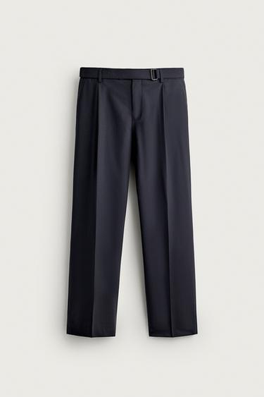 PANTALÓN REGULAR FIT CINTURÓN CON LANA - Marino de Zara - Imagen 0