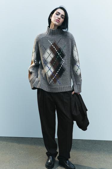 DIAMOND KNIT SWEATER - Grey marl by Zara - Image 0