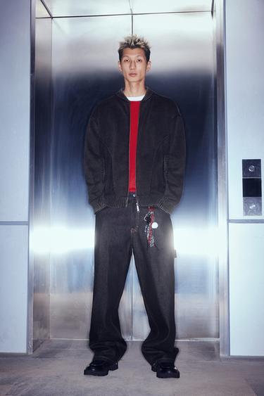 WASHED KNIT BOMBER JACKET - Black by Zara