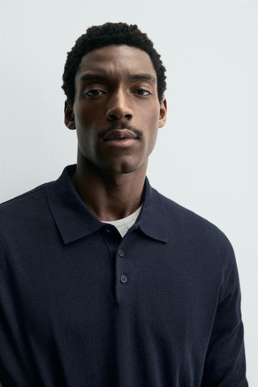 WOOL BLEND KNIT POLO SHIRT - Navy blue by Zara - Image 4