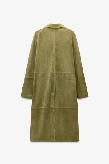 100% SUEDE LEATHER LONG COAT - LIMITED EDITION - Light green by Zara - Image 4