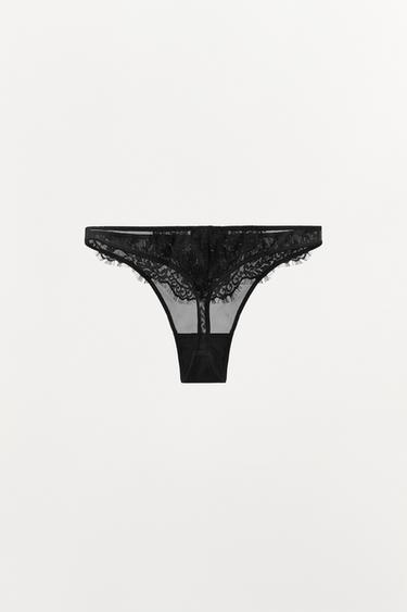 TANGA EN MESH ET DENTELLE - Noir de Zara - Image 3