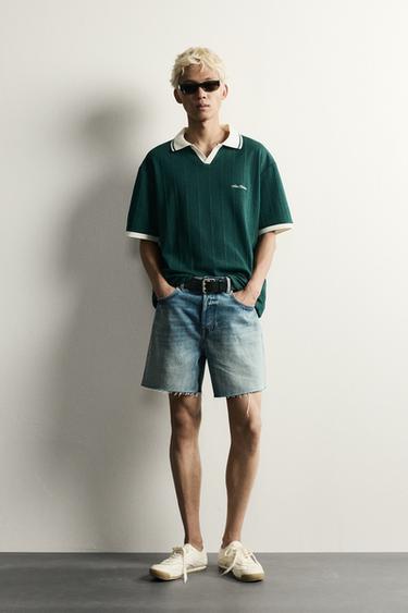 RELAXED FIT EMBROIDERED TEXT POLO SHIRT - Bottle green by Zara - Image 0