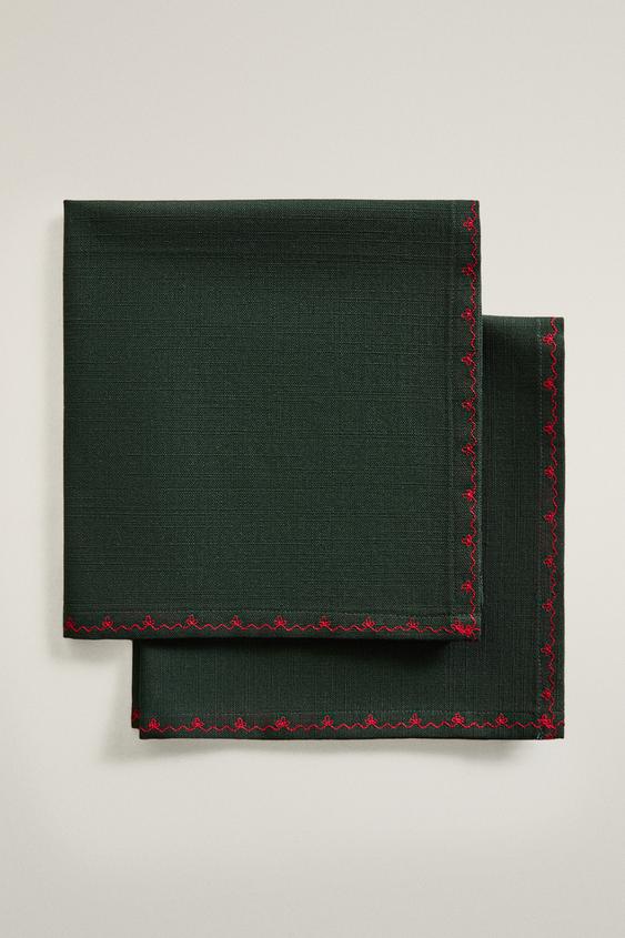 CHRISTMAS EMBROIDERED COTTON NAPKINS (PACK OF 2) - Green by Zara - Image 0