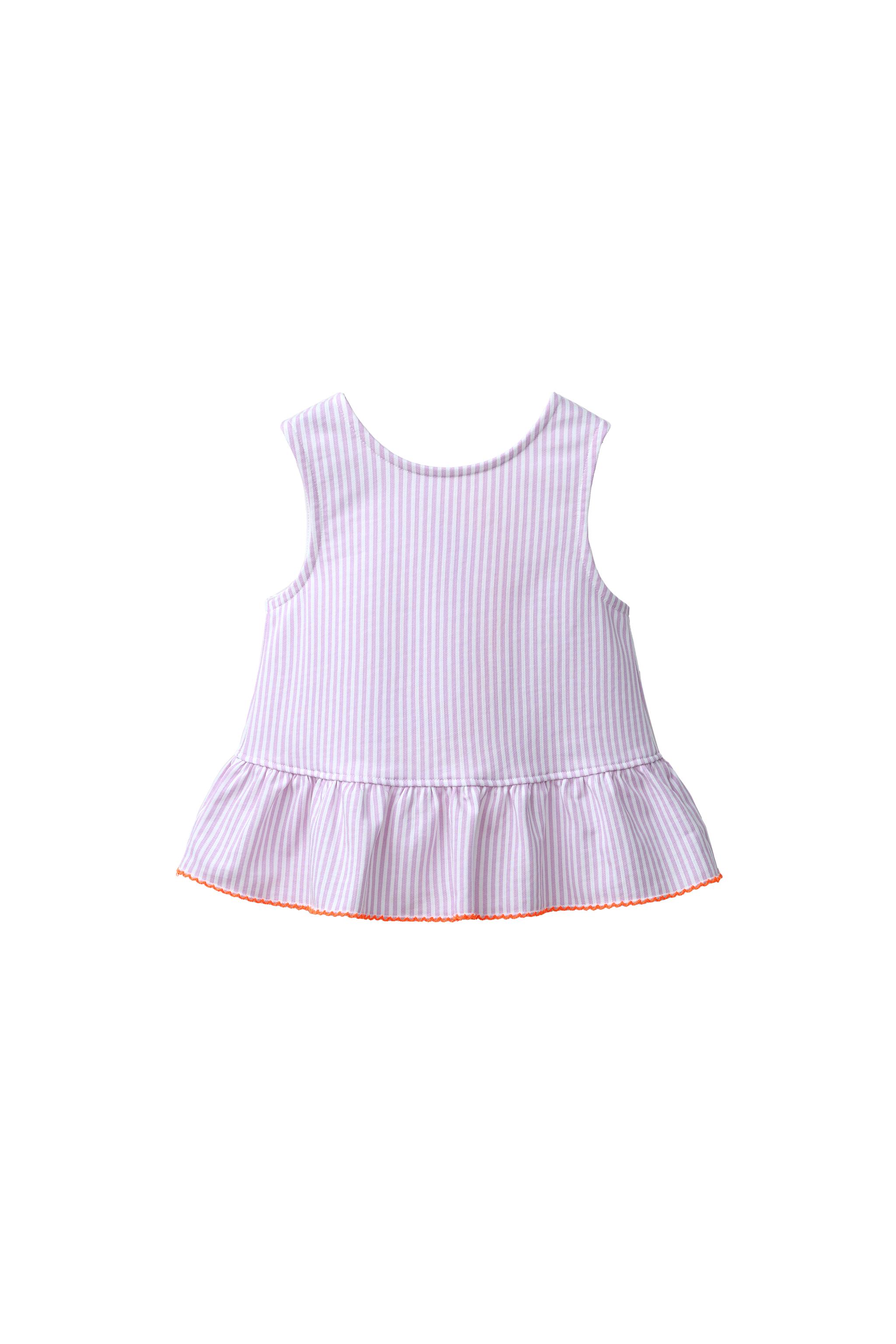 ストライプ柄コントラストペプラムTシャツ - ライトモーブ | ZARA