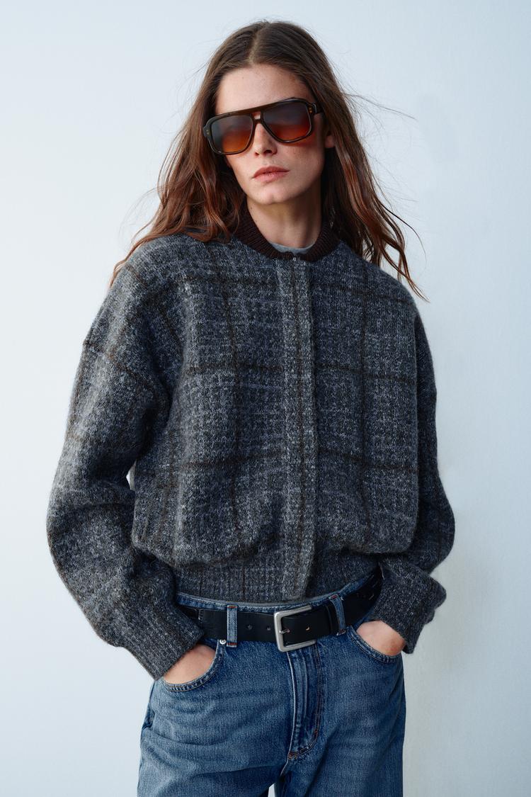 CHECK KNIT BOMBER JACKET