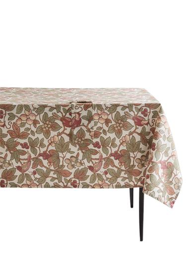 FLORAL AND BIRD PRINT COTTON TABLECLOTH - Burgundy by Zara