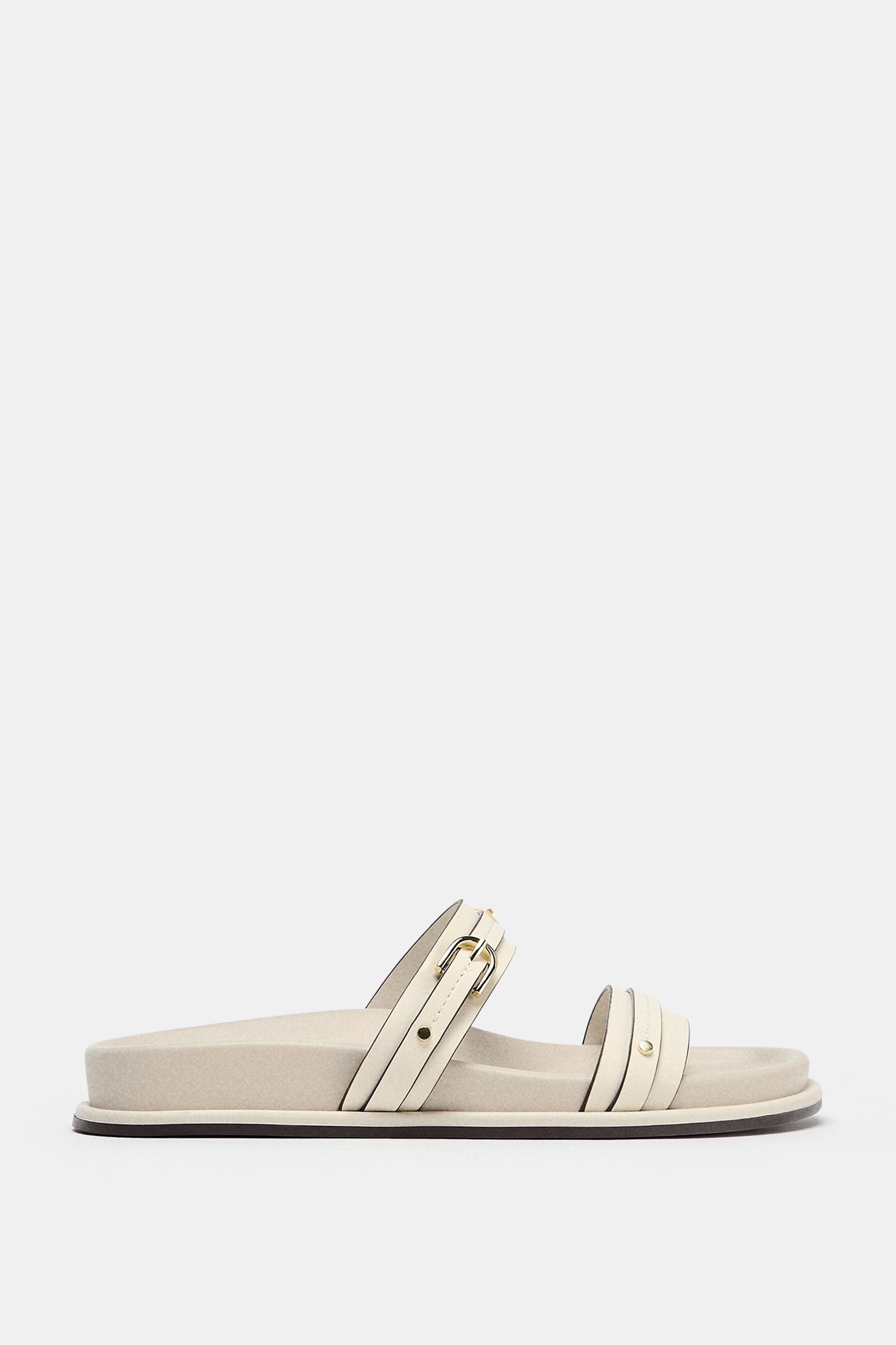 【ZARA】ザラ 38 24.5㎝ バックル付きプレーンサンダル エクリュ 白 バックル付きプレーンサンダル - エクリュ | ZARA Japan / 日本