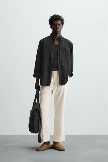 PANTALÓN JACQUARD RAYAS - Crudo de Zara - Imagen 0