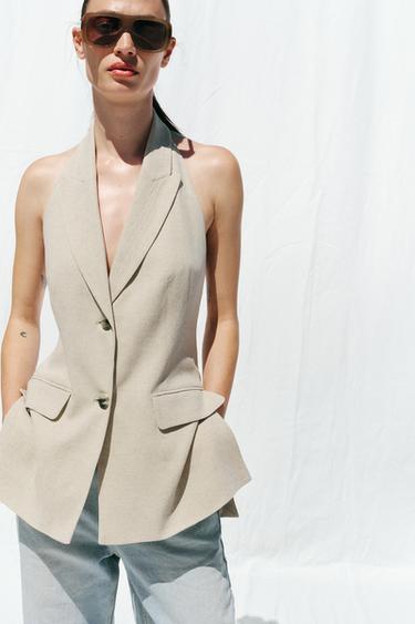 GILET HALTER AVEC LIN - Beige clair de Zara