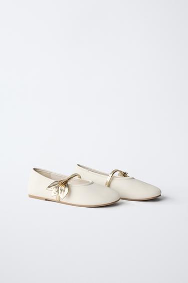 BALLET FLATS WITH FLORAL DETAIL - White by Zara - Image 1
