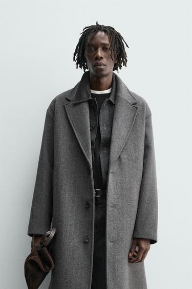 WOOL HERRINGBONE TEXTURED COAT - Anthracite Grey by Zara - Image 1