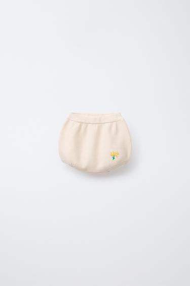 EMBROIDERED FLORAL KNIT BLOOMERS - Vanilla by Zara