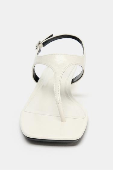 LEATHER STRAP SANDALS WITH BUCKLE - White by Zara - Image 3