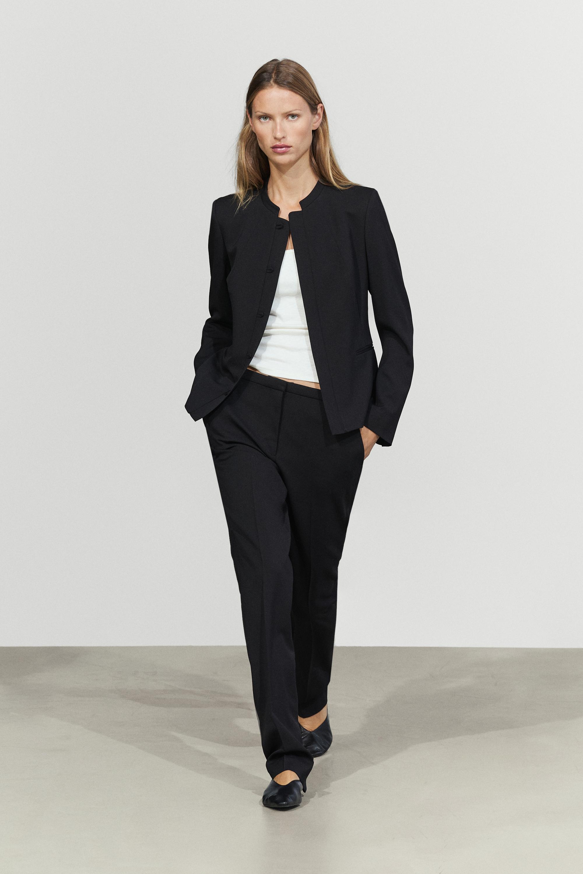 Round neck blazer with dart details — Black