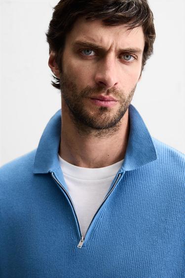 PEARL KNIT POLO SHIRT WITH ZIP - Bluish by Zara