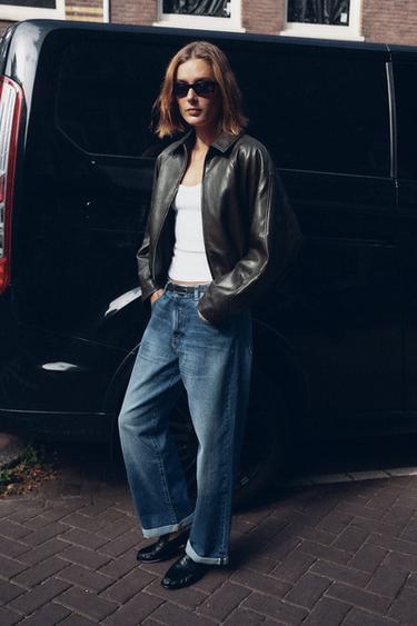 FAUX LEATHER BOMBER JACKET - Dark brown by Zara