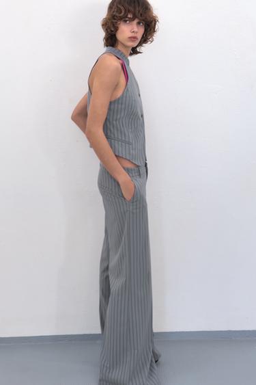 PINSTRIPED FLARE TROUSERS - Blue / Grey by Zara - Image 2