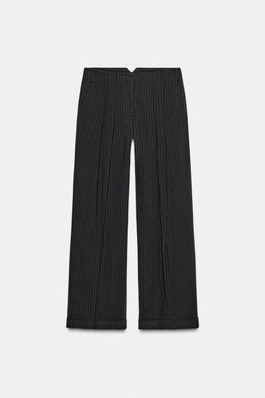 PANTALÓN PINZAS RAYAS ZW COLLECTION - Marino de Zara