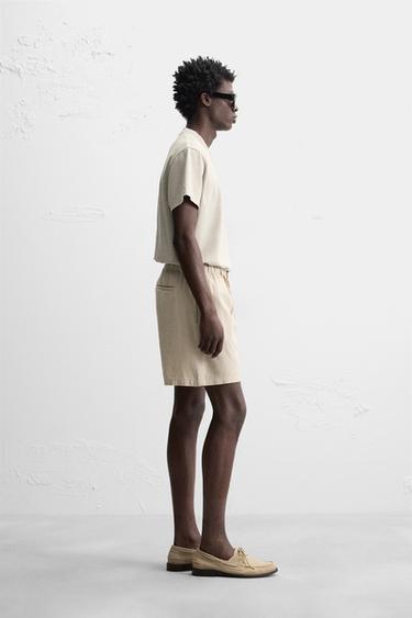 BERMUDA EN COTON ET LIN - Beige clair de Zara - Image 3