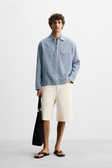 POLOHEMD AUS LEINEN UND BAUMWOLLE - Blau von Zara - Bild 0