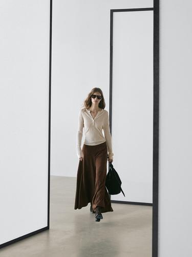 Zara Suede leather flared trousers - Brown