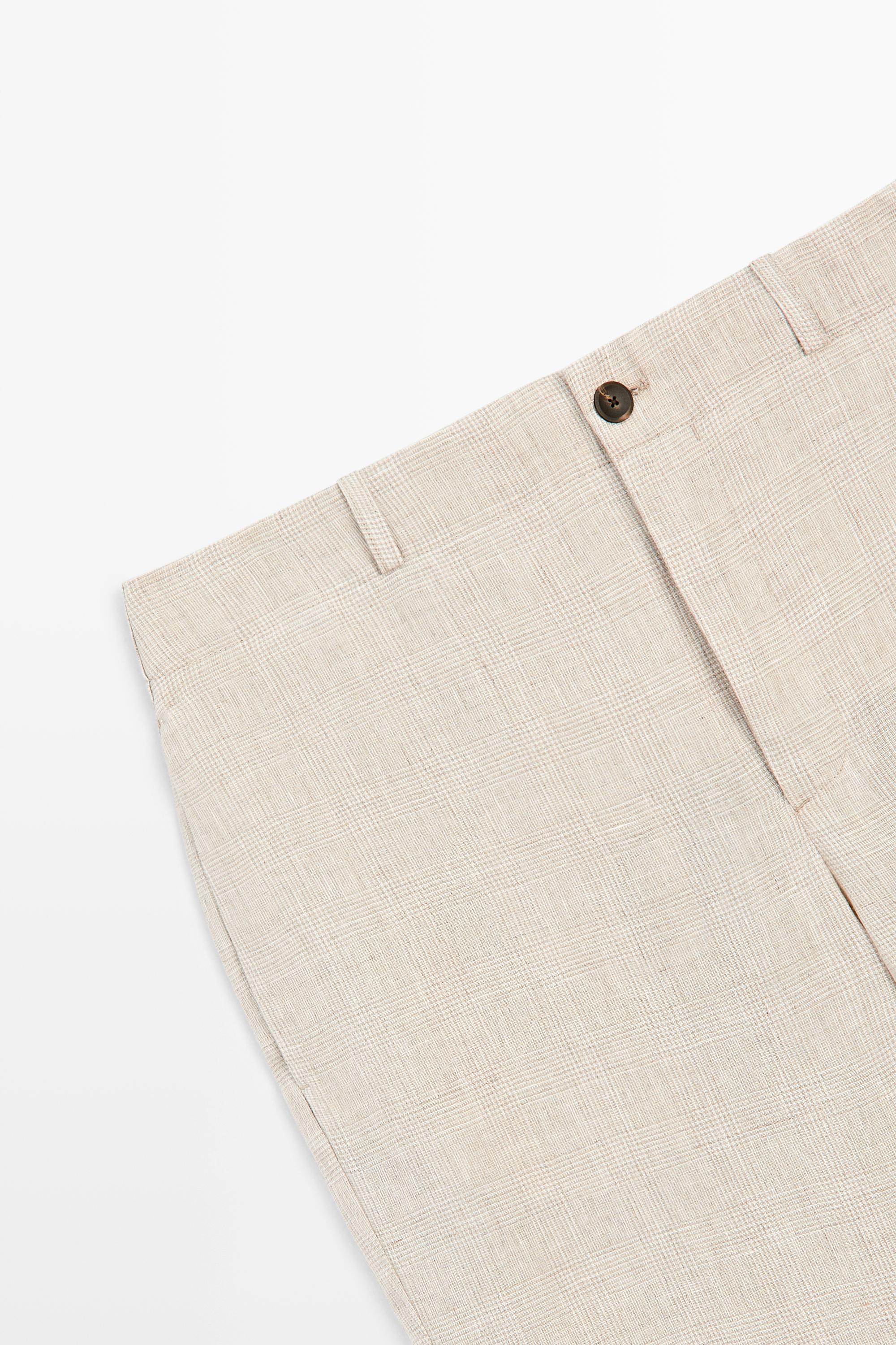 100% linen check pants