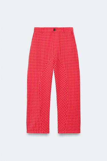 LIMITED EDITION GINGHAM CARROT FIT TROUSERS - Red / Coral by Zara