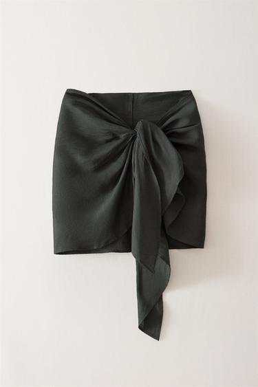 Zara SHORT LINEN BLEND BEACH SARONG WITH KNOT - 灰色