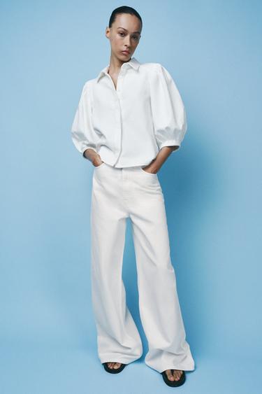 ZW COLLECTION HIGH-WAIST PALAZZO JEANS - Oyster-white by Zara - Image 4