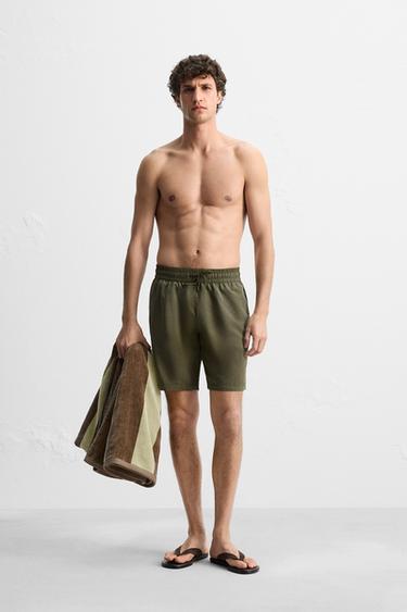 Zara BASIC LONG SWIM TRUNKS - Khaki - Image 0