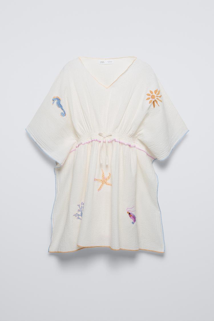 V-Neck Short White Beading Embroidery