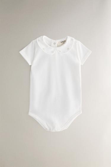 CHILDREN'S BODYSUIT WITH FLORAL EMBROIDERY - Oyster-white by Zara - Image 0
