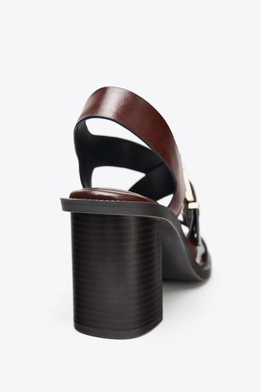 LEATHER BUCKLE HEEL SANDALS - Brown by Zara - Image 5