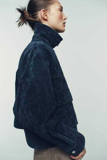 100% LEATHER BOMBER JACKET - Navy blue by Zara - Image 4