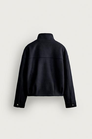 CROPPED WOOL-BLEND JACKET — Navy blue 2